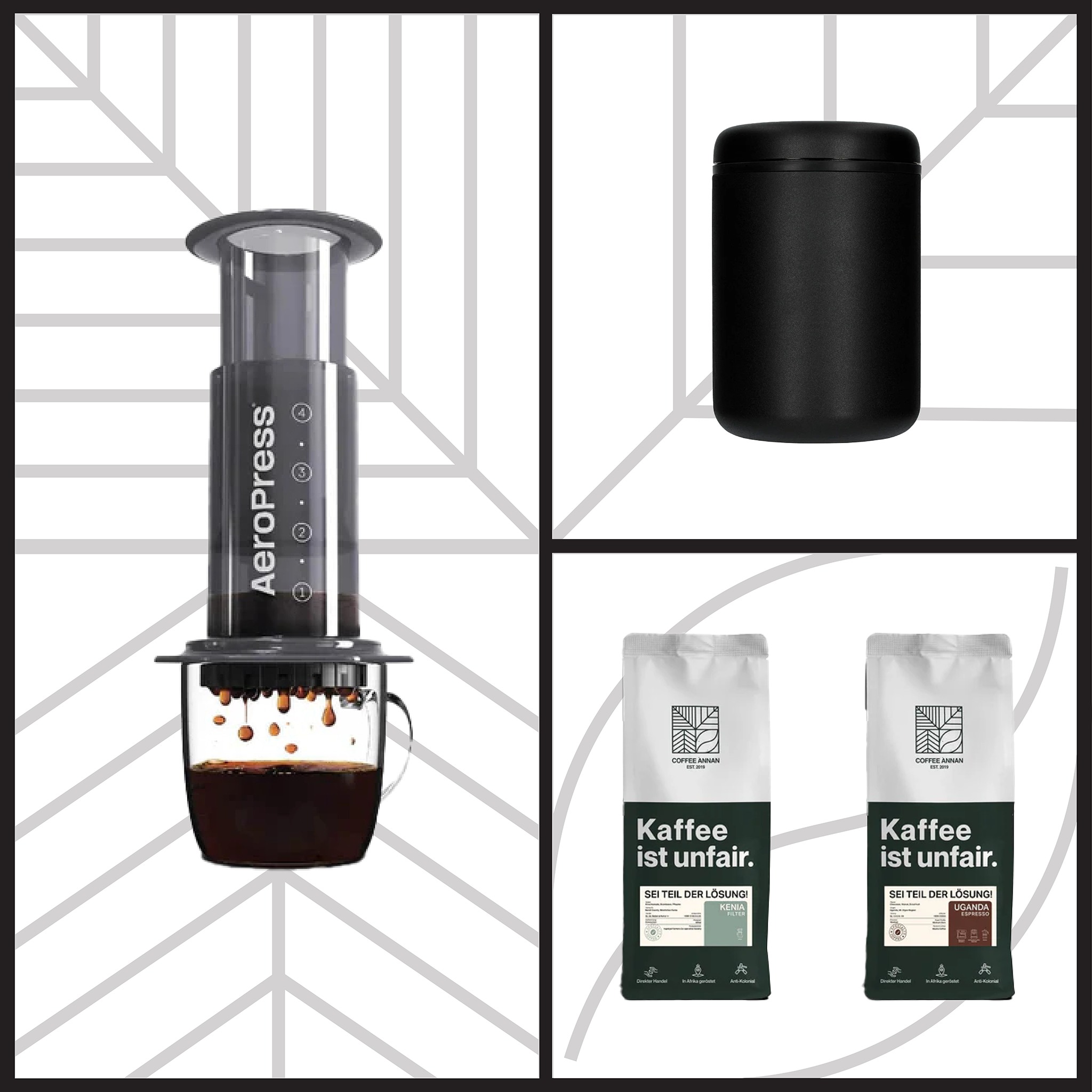 Fellow Atmos Canister 1,2L Matte-Schwarz, Aeropress, Probierpaket Small