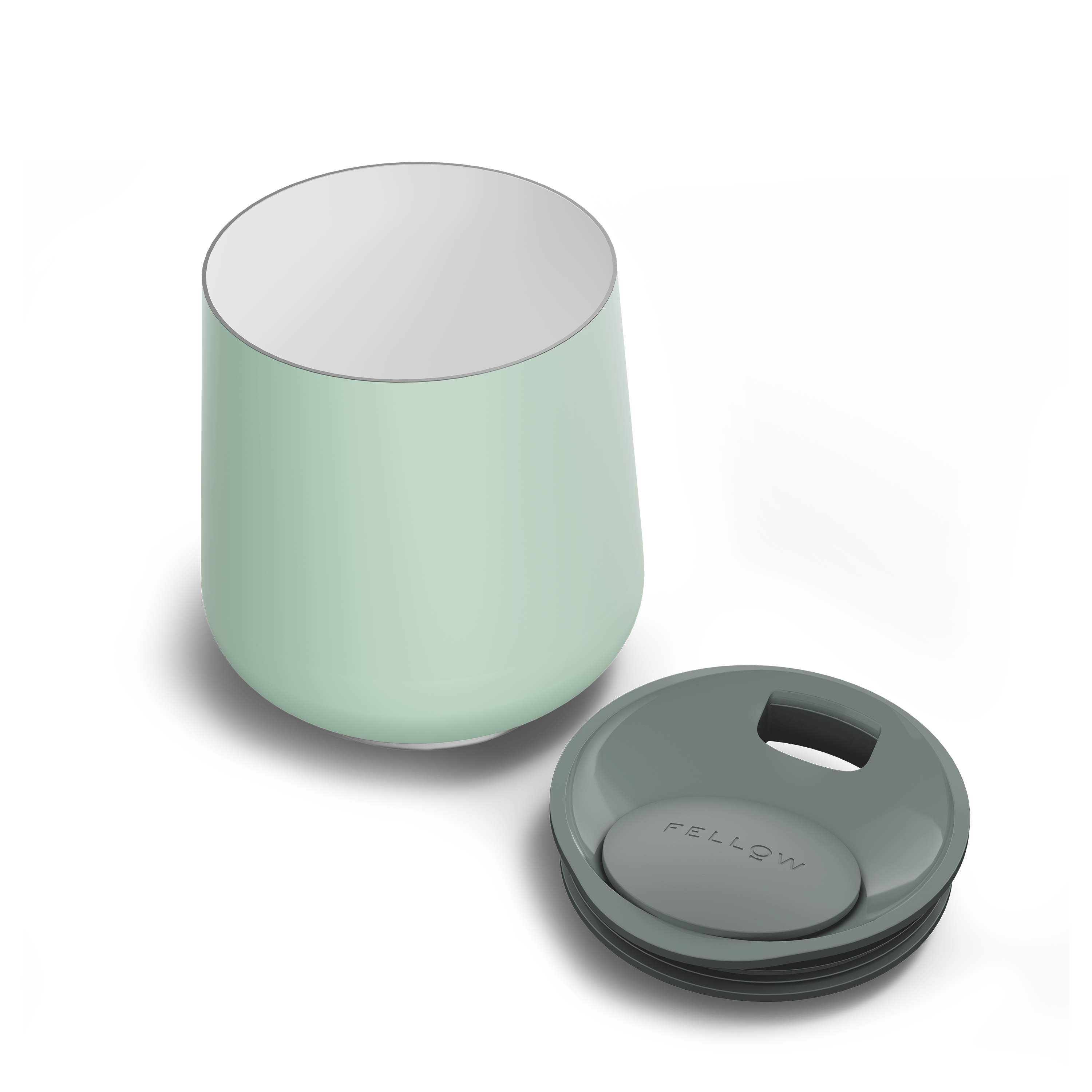 Fellow Ruby Wine Tumbler Set 12 oz mint chip mit Deckel auseinandergebaut