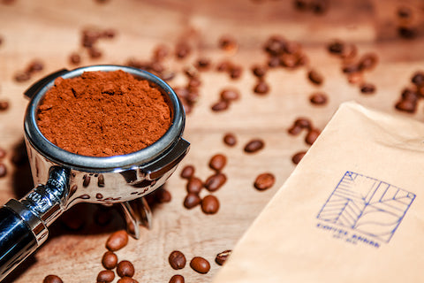 Coffee Annan espresso fresh grounds in portafilter